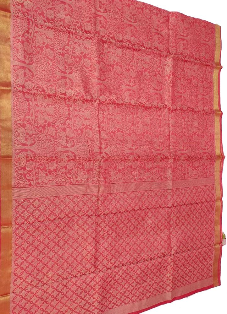 Pink Handloom Bhagalpur Pure Tussar Silk Saree - Luxurion World