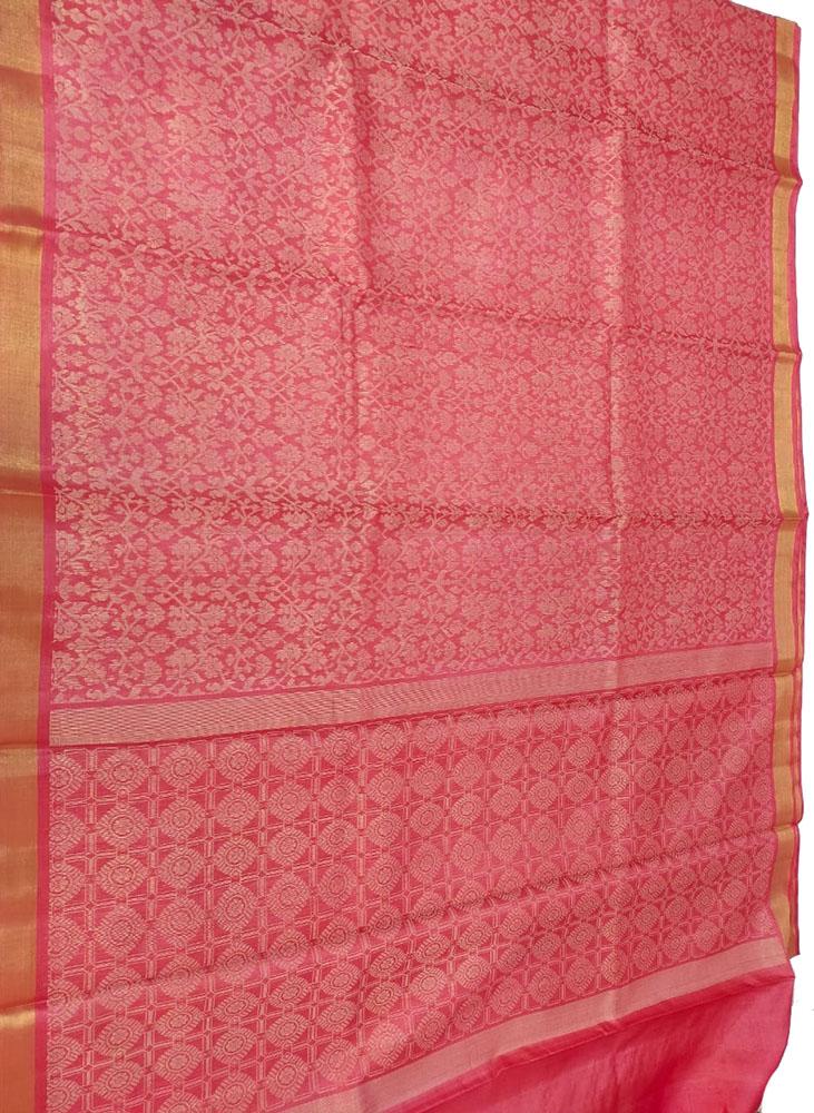 Pink Handloom Bhagalpur Pure Tussar Silk Saree - Luxurion World