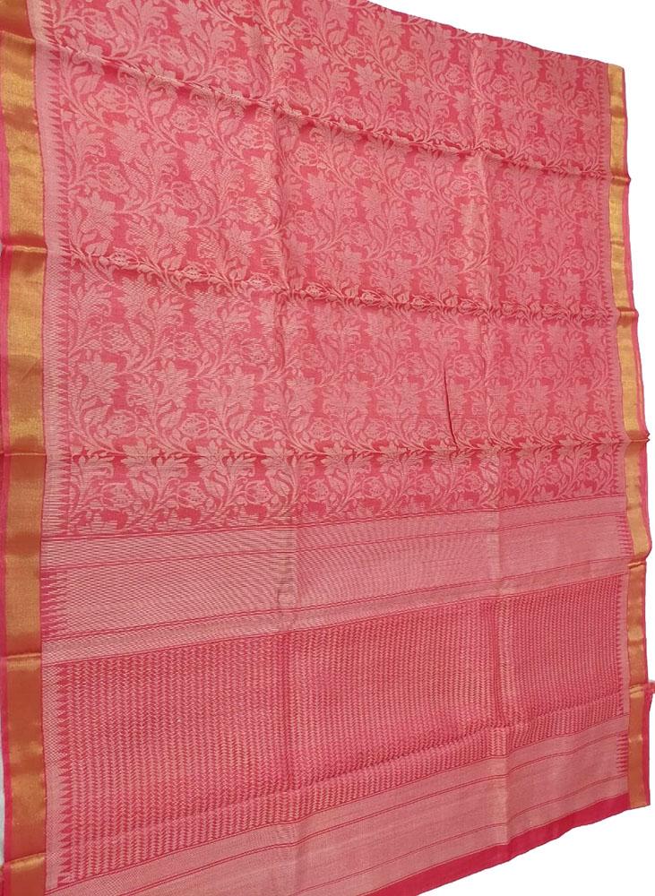 Pink Handloom Bhagalpur Pure Tussar Silk Saree - Luxurion World