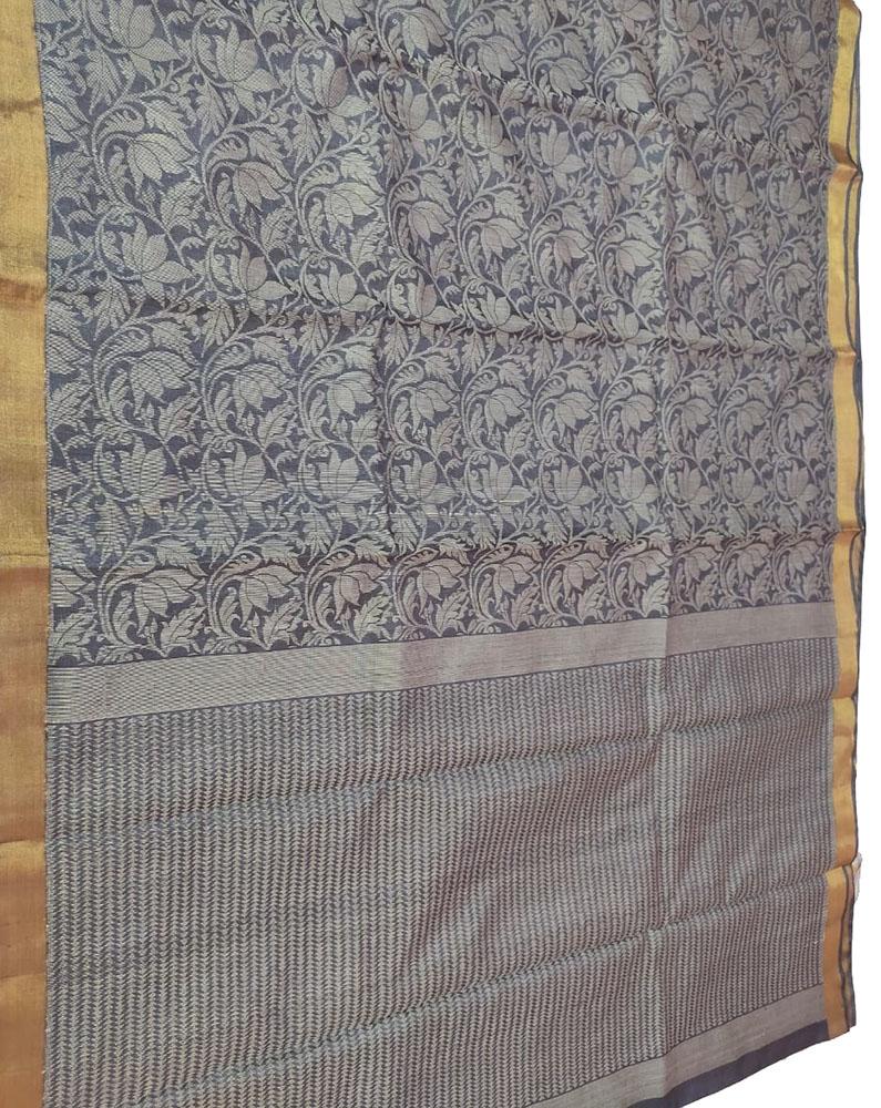 Grey Handloom Bhagalpur Pure Tussar Silk Saree - Luxurion World