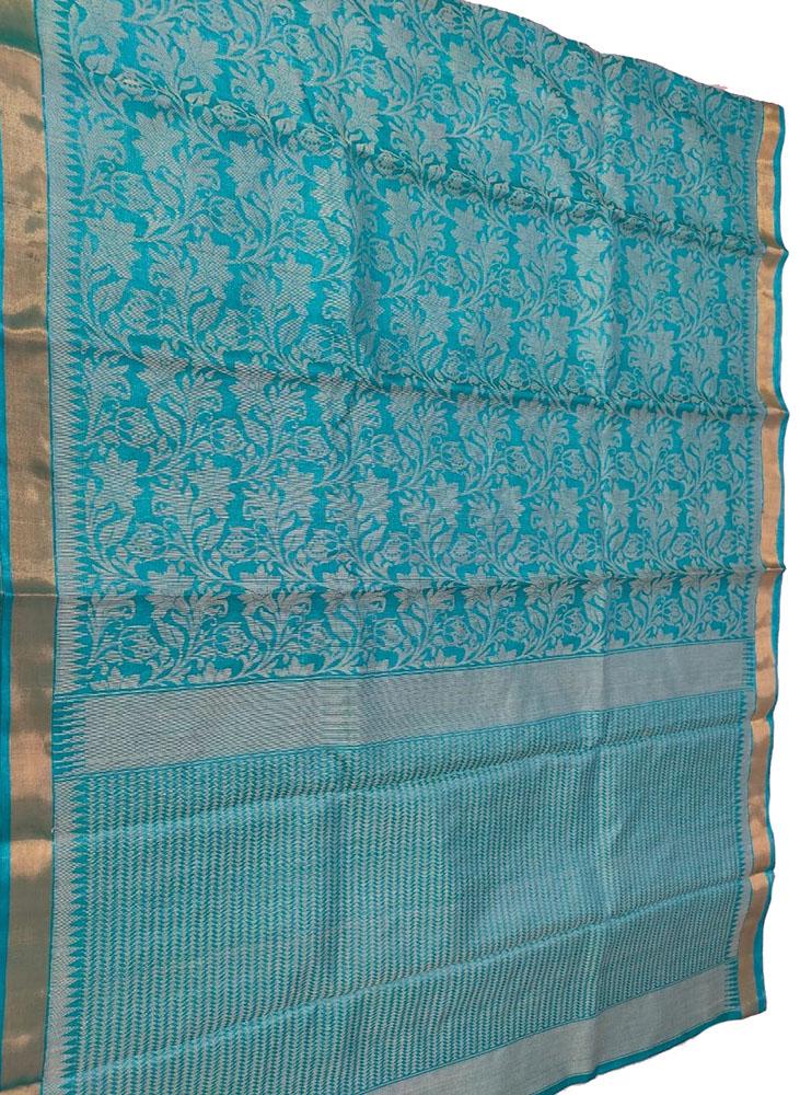 Blue Handloom Bhagalpur Pure Tussar Silk Saree - Luxurion World