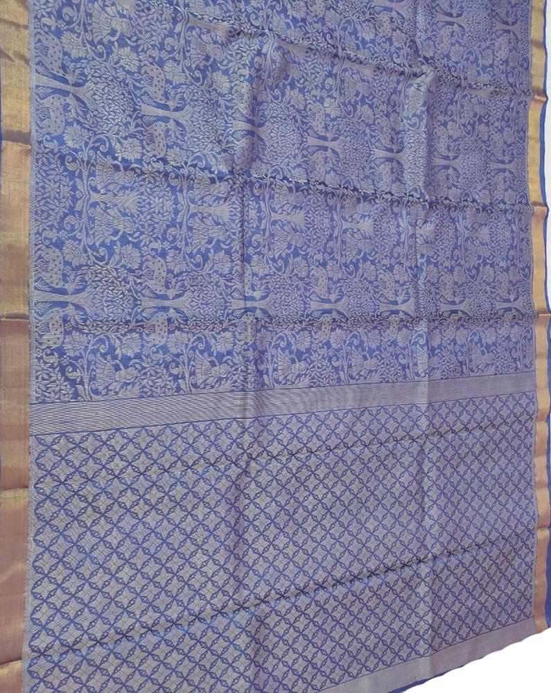 Blue Handloom Bhagalpur Pure Tussar Silk Saree - Luxurion World