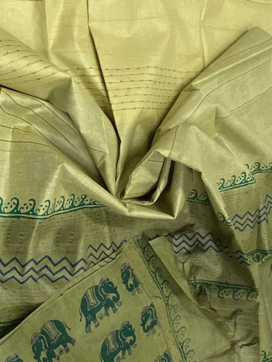 Green Bhagalpur Handloom Pure Tussar Silk Saree