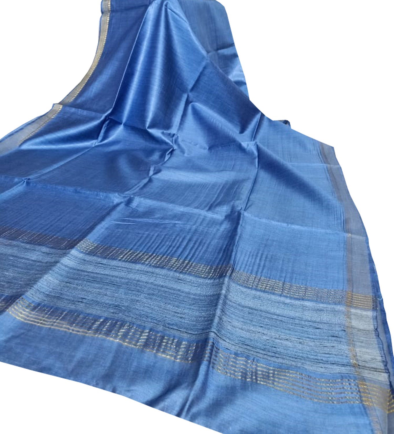 Blue Bhagalpur Handloom Pure Moonga Tussar Silk Saree - Luxurion World