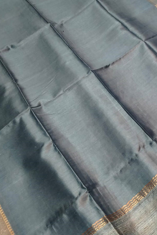 Grey Bhagalpur Handloom Pure Moonga Tussar Silk Saree - Luxurion World