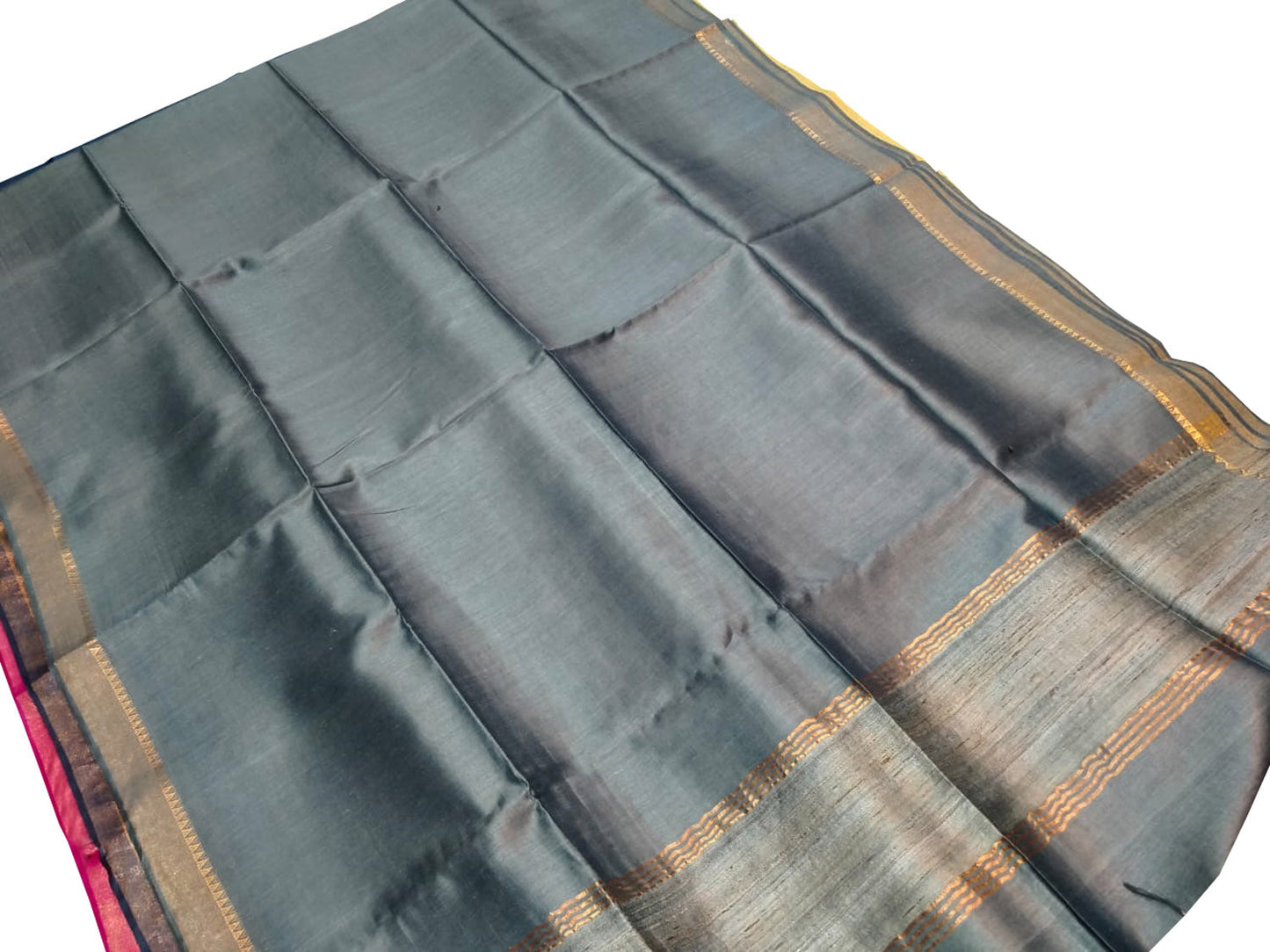 Grey Bhagalpur Handloom Pure Moonga Tussar Silk Saree - Luxurion World