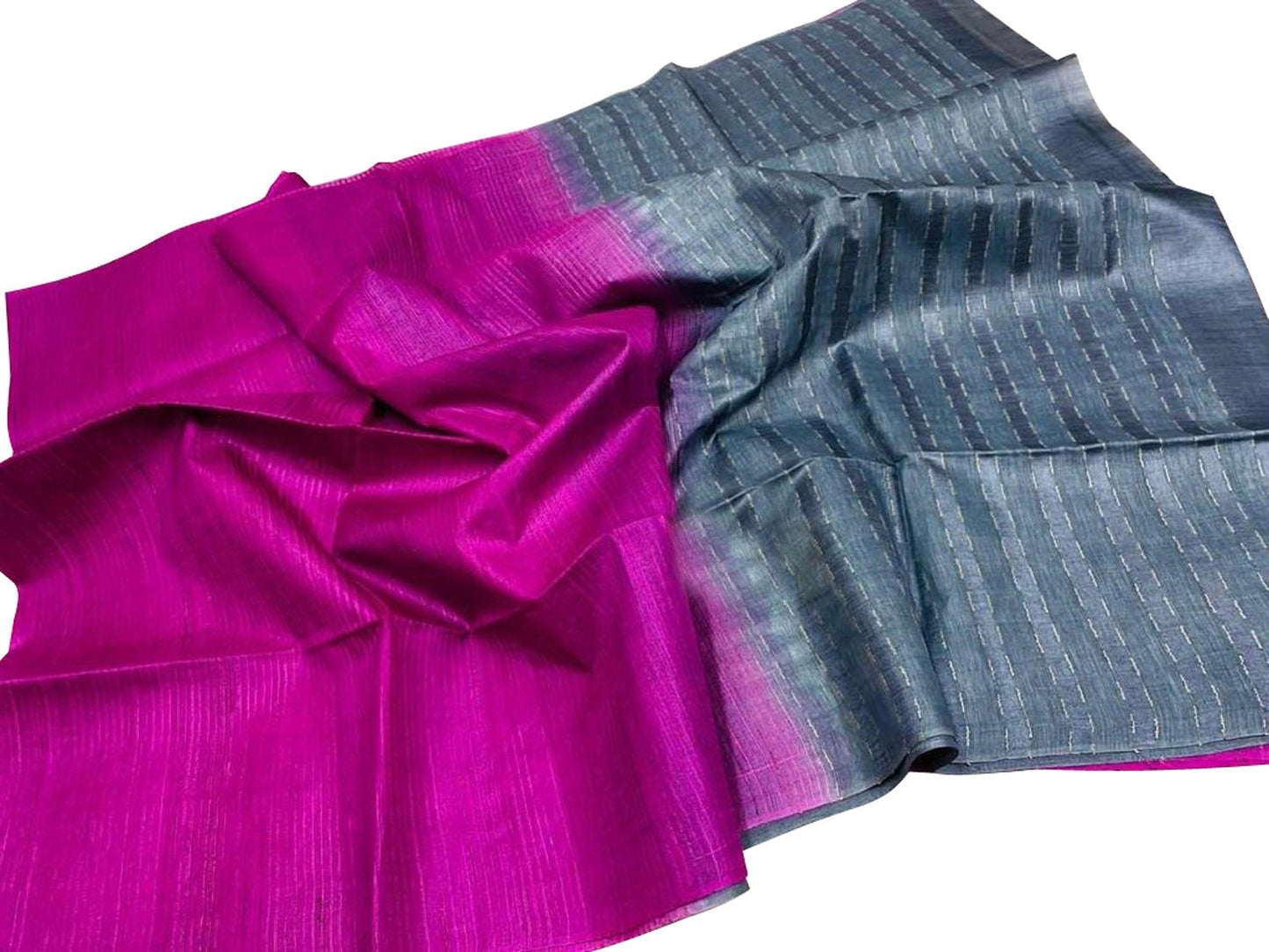 Pink Bhagalpur Handloom Pure Tussar Ghicha Stripes Saree - Luxurion World