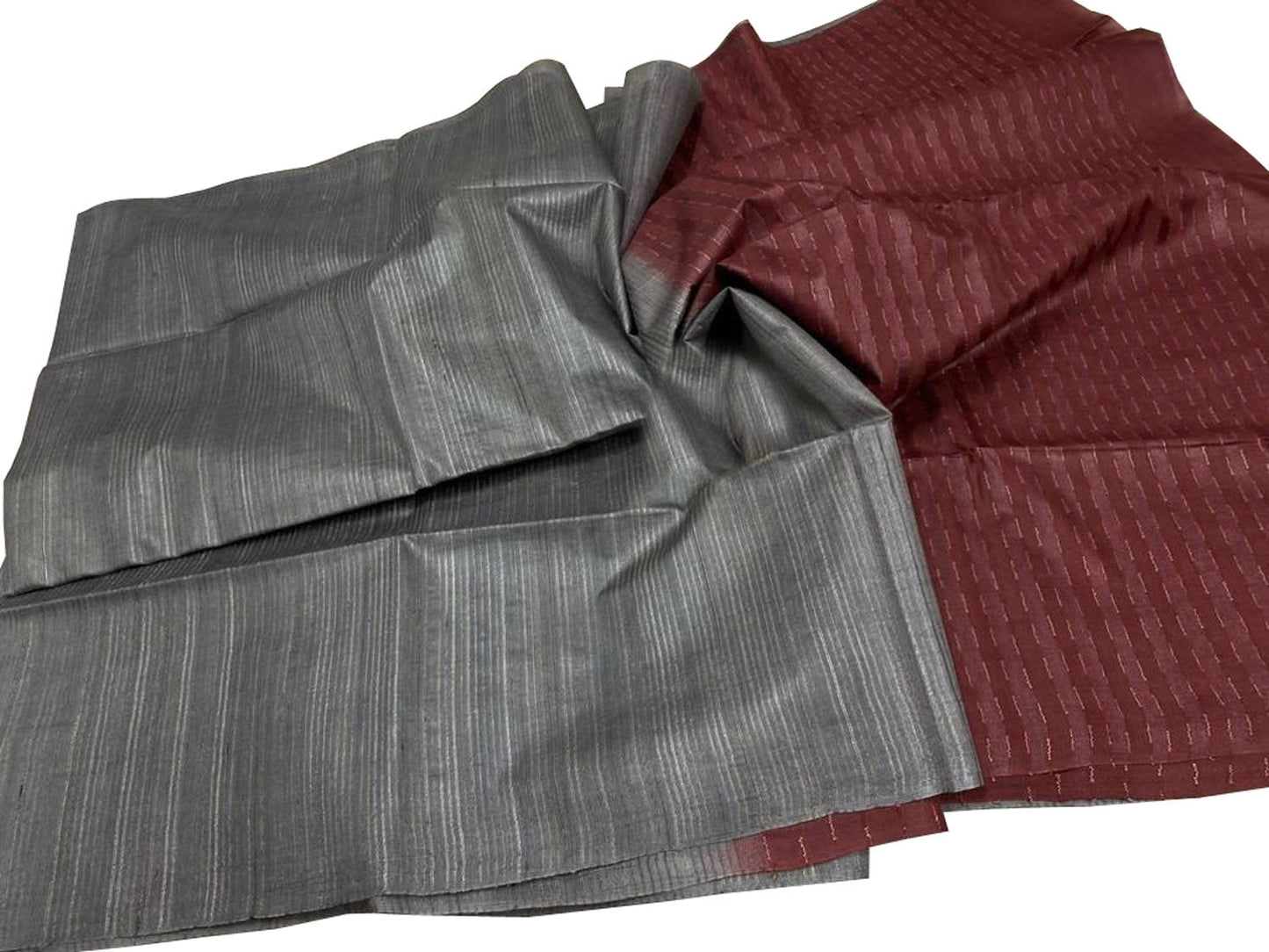 Grey Bhagalpur Handloom Pure Tussar Ghicha Stripes Saree - Luxurion World