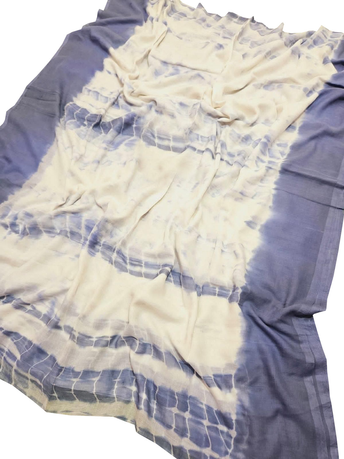 Off White And Grey Bhagalpur Mul Mul Cotton Shibori Design Saree - Luxurion World