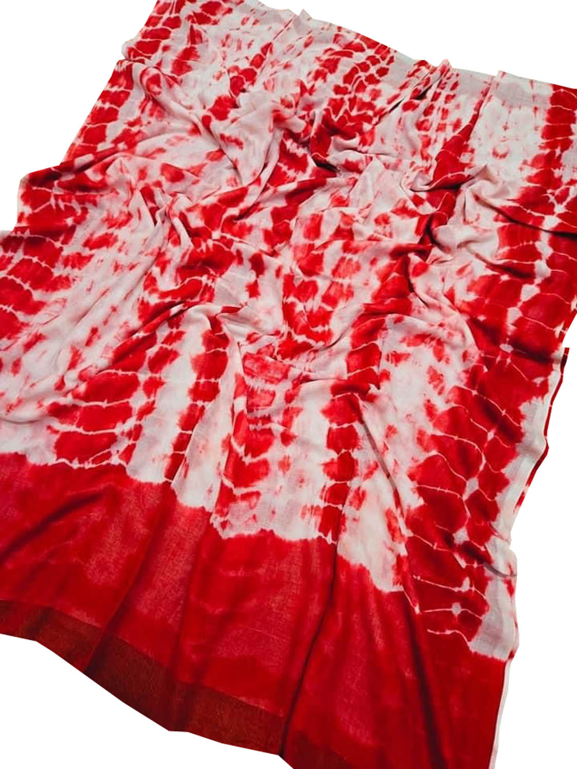 Off White And Red Bhagalpur Mul Mul Cotton Shibori Design Saree - Luxurion World