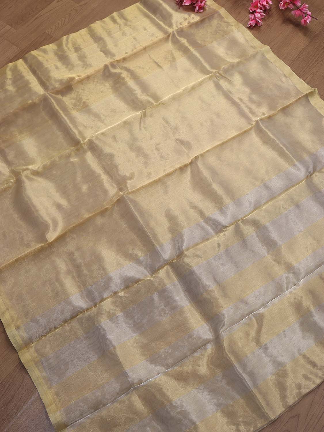 Golden Chanderi Handloom Tissue Silk Saree - Luxurion World