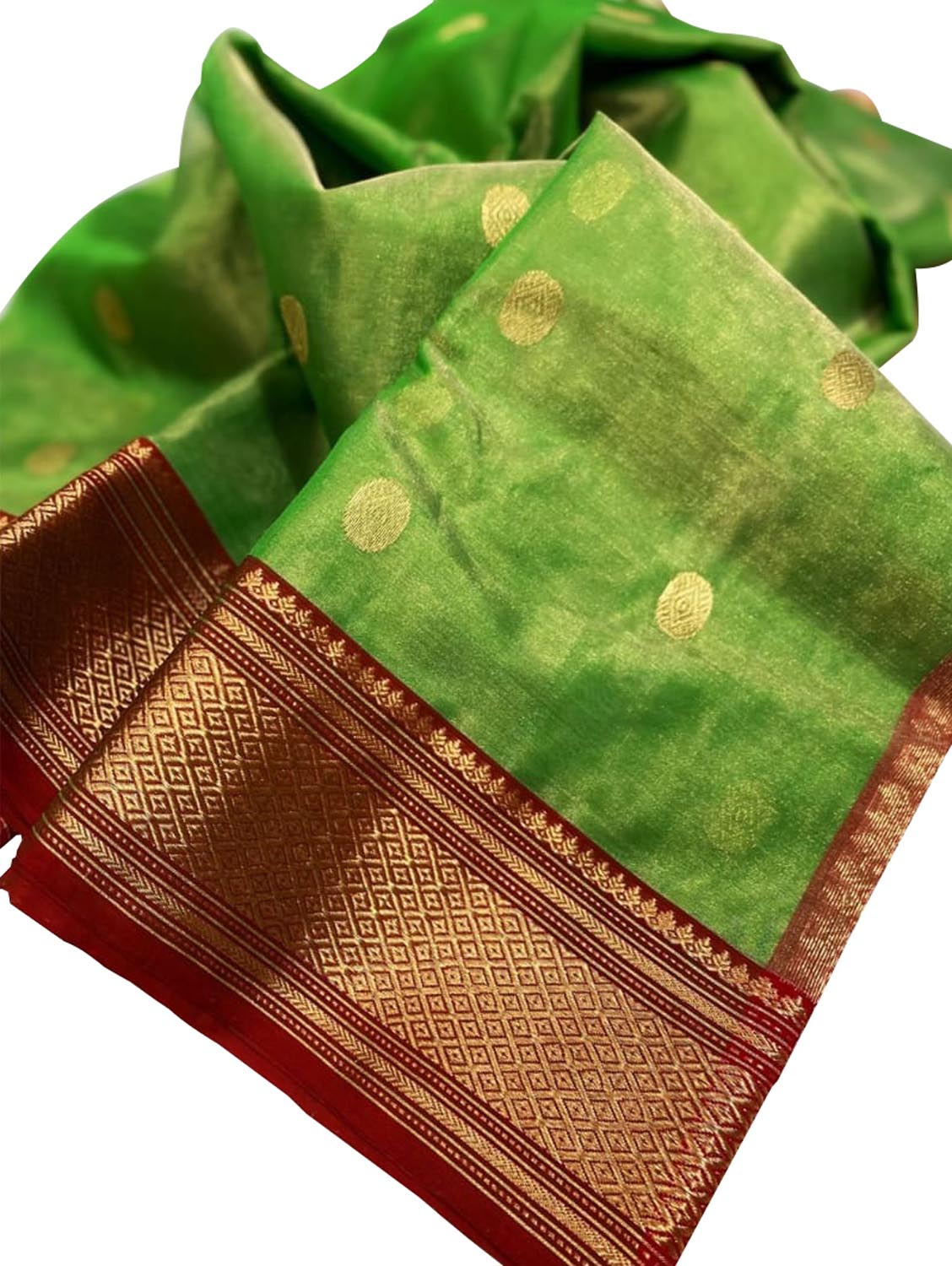 Shop Handloom Green Chanderi Katan Organza Silk Saree - Elegant & Timeless - Luxurion World