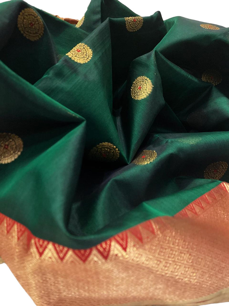 Green Chanderi Handloom Pure Katan Organza Silk Saree - Luxurion World
