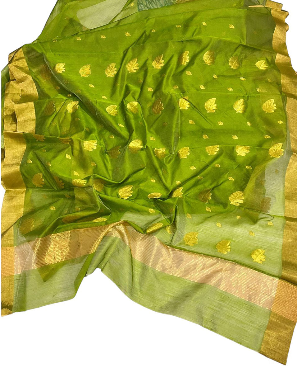 Green Chanderi Handloom Cotton Silk Saree - Luxurion World