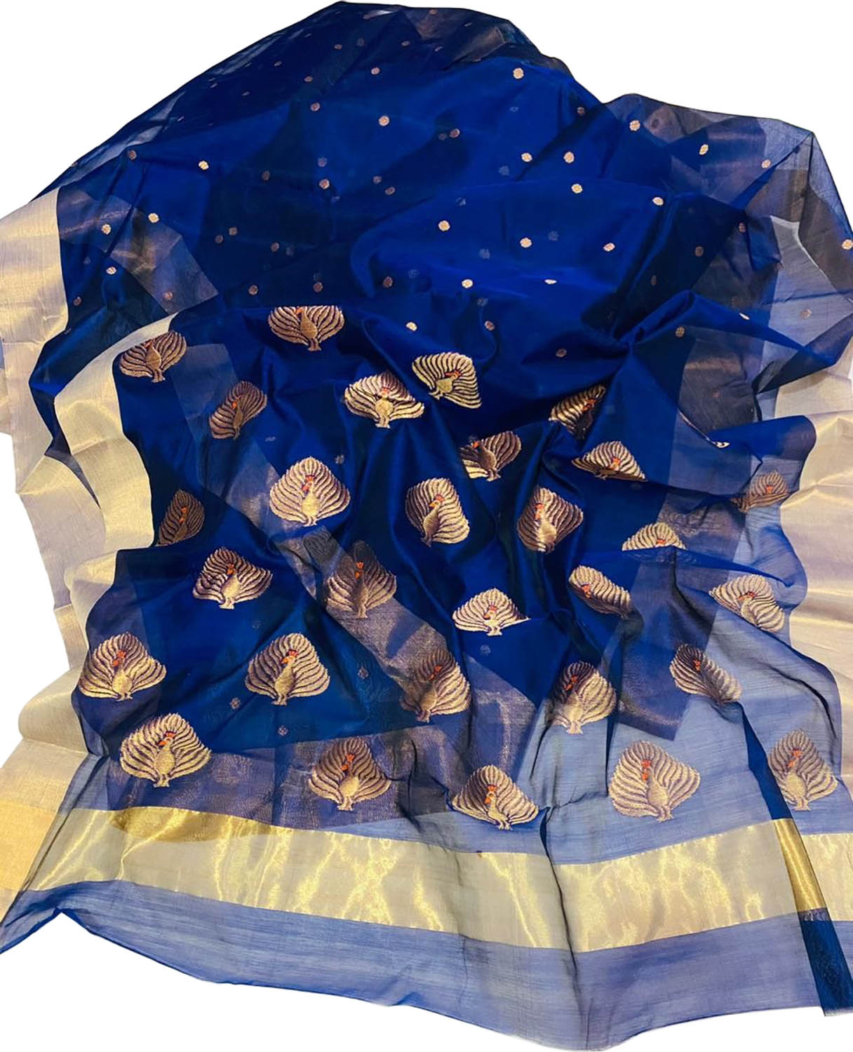 Blue Chanderi Handloom Cotton Silk Saree - Luxurion World