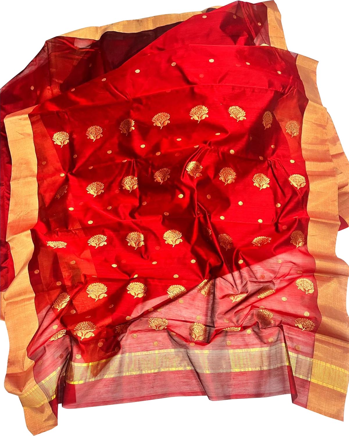 Red Chanderi Handloom Silk Cotton Saree - Luxurion World