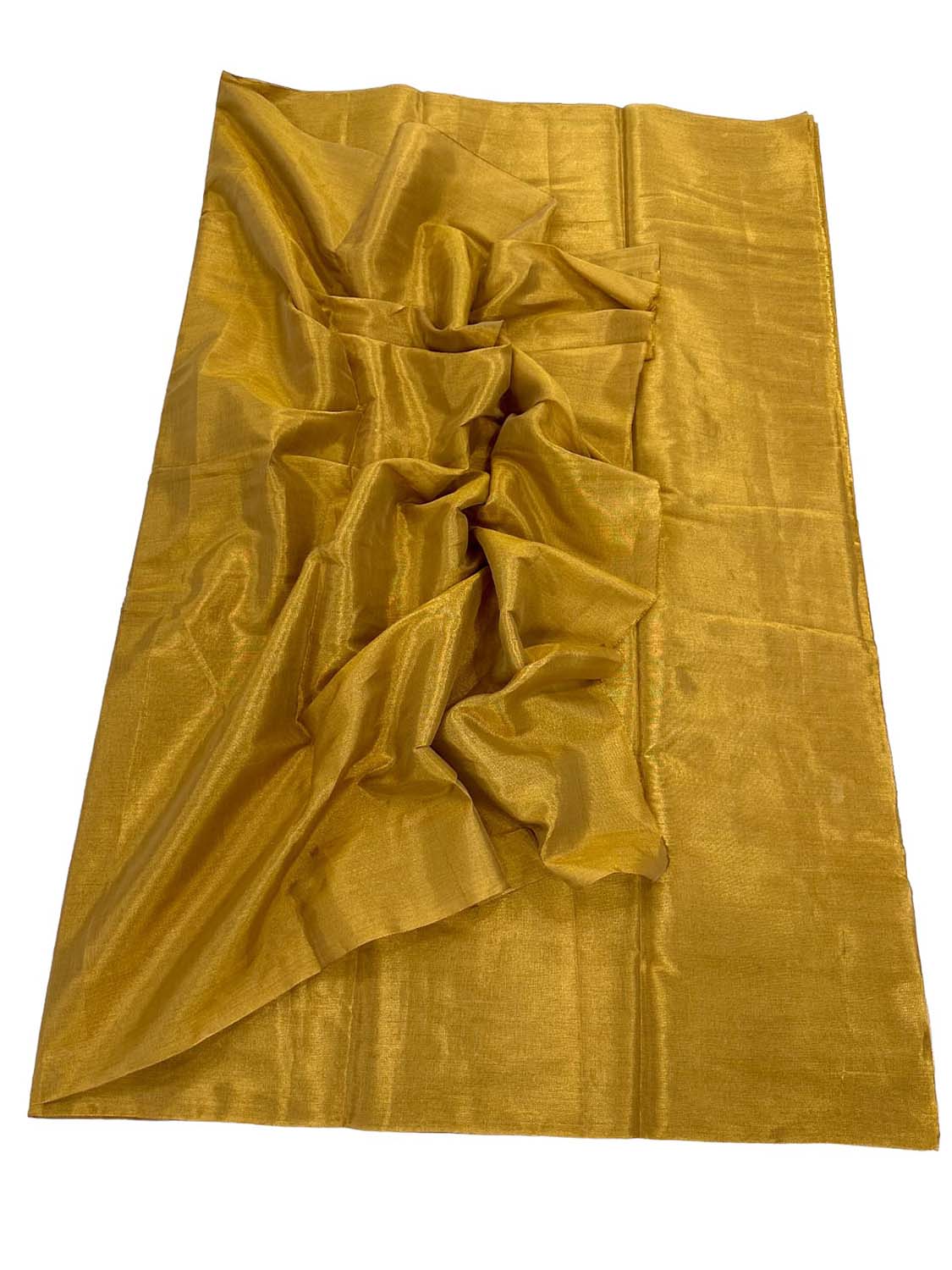 Golden Chanderi Handloom Plain Tissue Silk Saree - Luxurion World