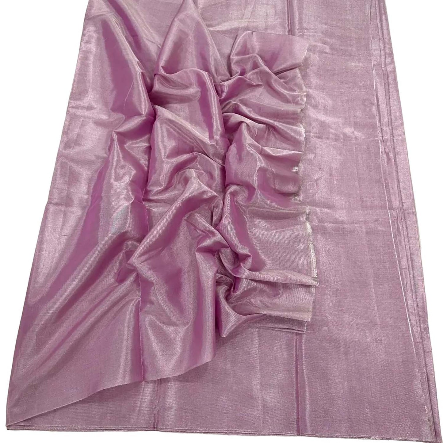Pink Chanderi Handloom Plain Tissue Silk Saree - Luxurion World