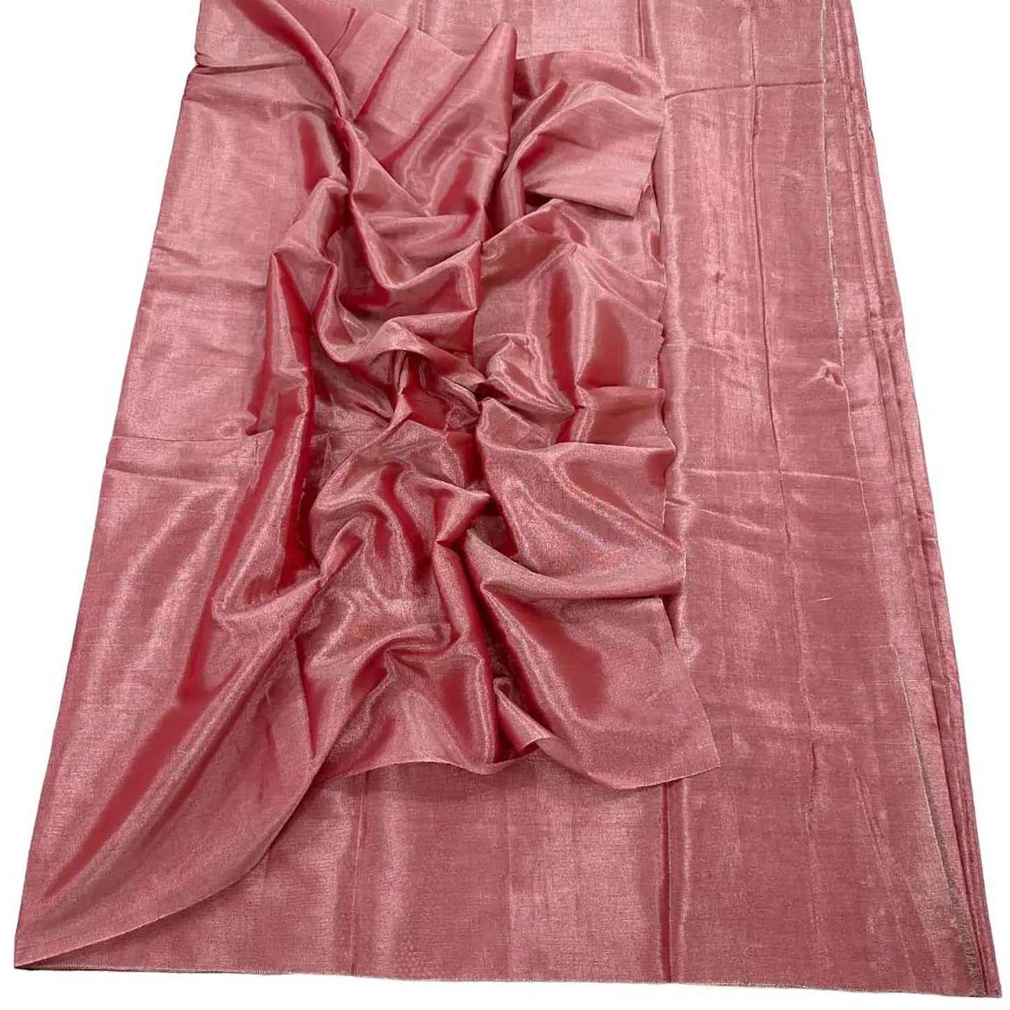 Pink Chanderi Handloom Plain Tissue Silk Saree - Luxurion World