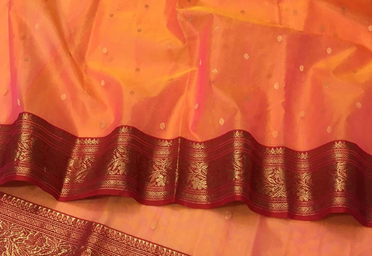 Orange Handloom Chanderi Pure Katan Silk Saree - Luxurion World