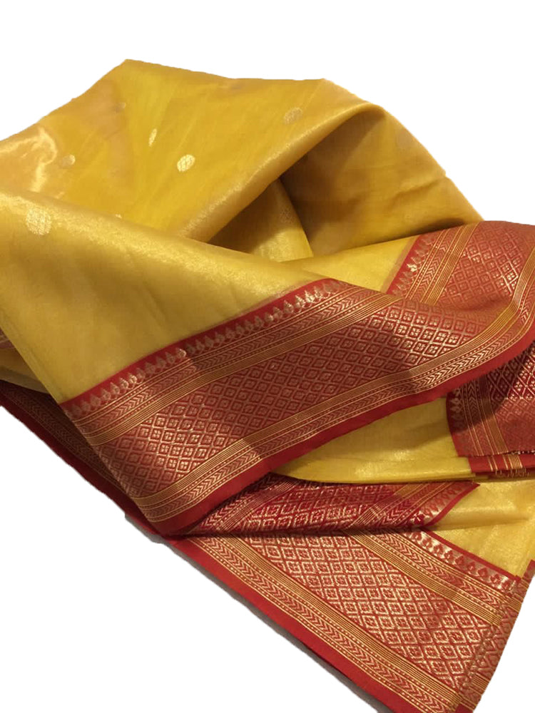 Yellow Handloom Chanderi Pure Tissue Silk Saree - Luxurion World