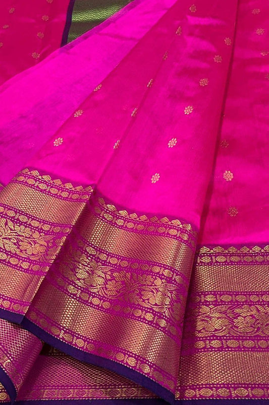 Stunning Pink Chanderi Handloom Silk Saree