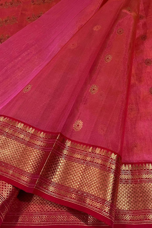Elegant Pink Chanderi Handloom Silk Saree
