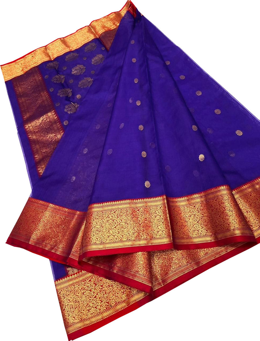 Blue Chanderi Handloom Pure Katan Silk Saree - Luxurion World