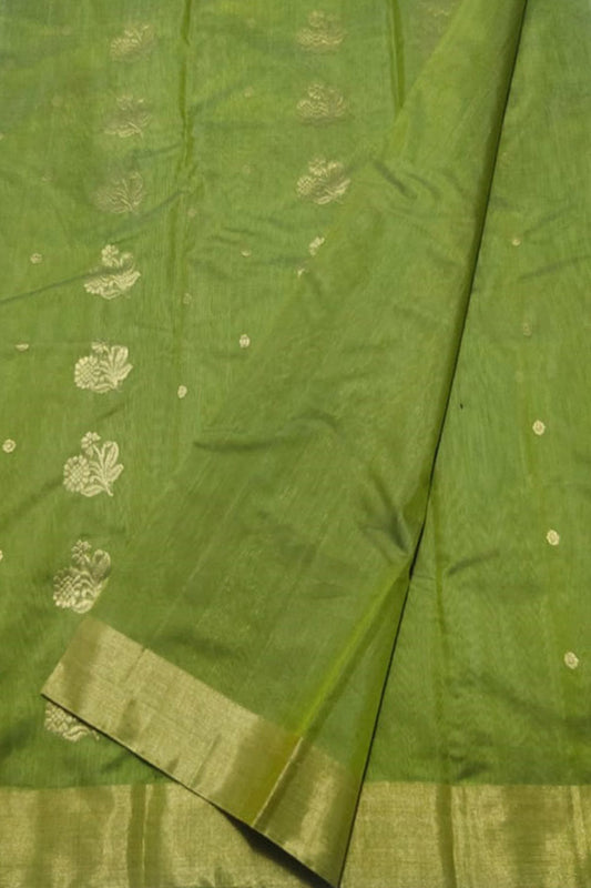 Green Chanderi Handloom Cotton Silk Saree - Luxurion World