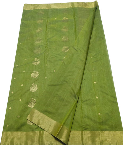 Green Chanderi Handloom Cotton Silk Saree - Luxurion World