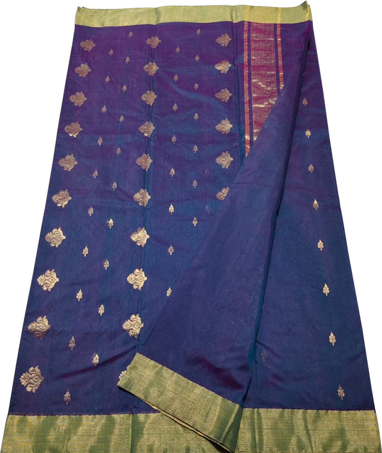 Blue Chanderi Handloom Cotton Silk Saree - Luxurion World