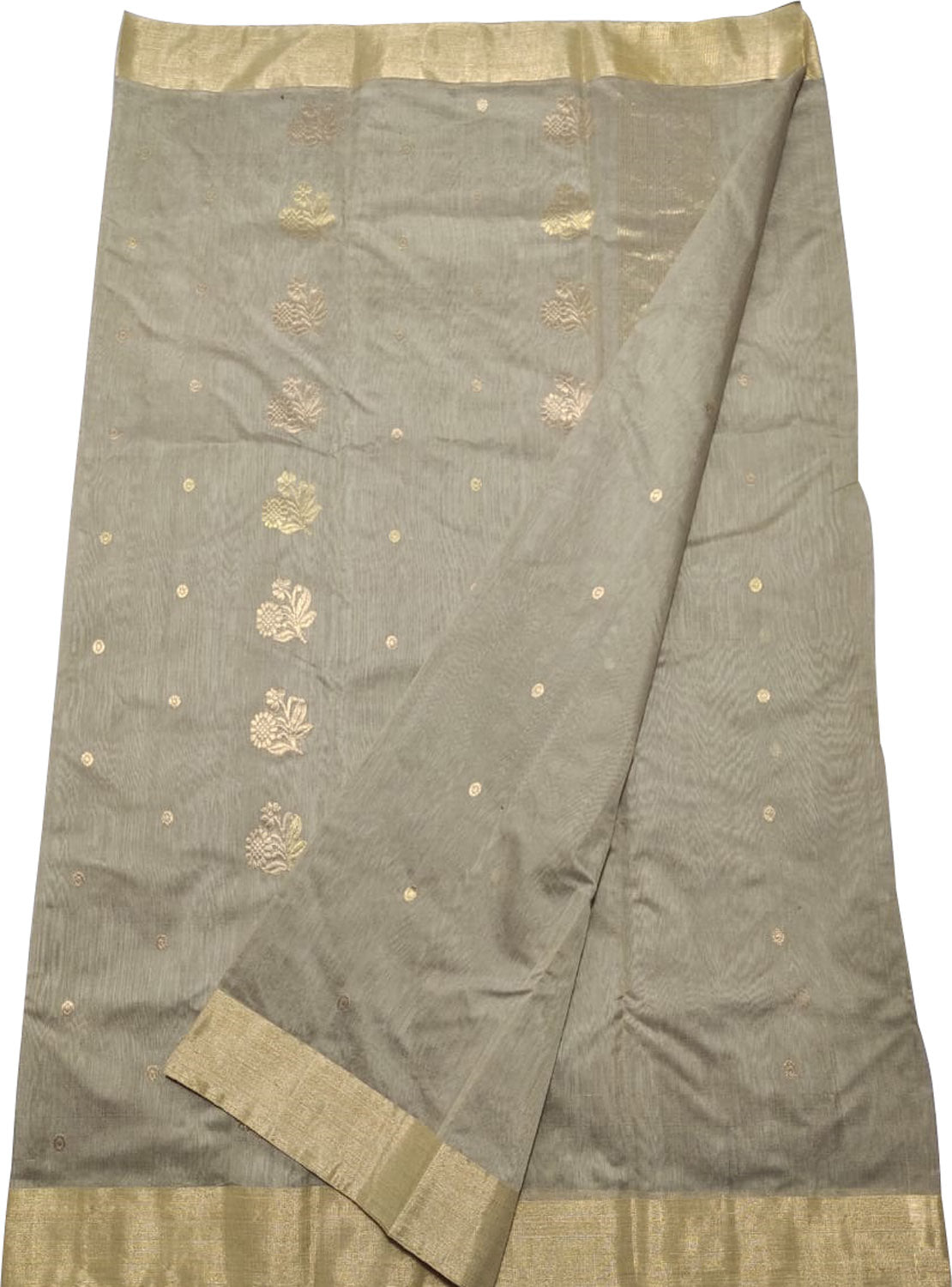 Grey Chanderi Handloom Cotton Silk Saree - Luxurion World