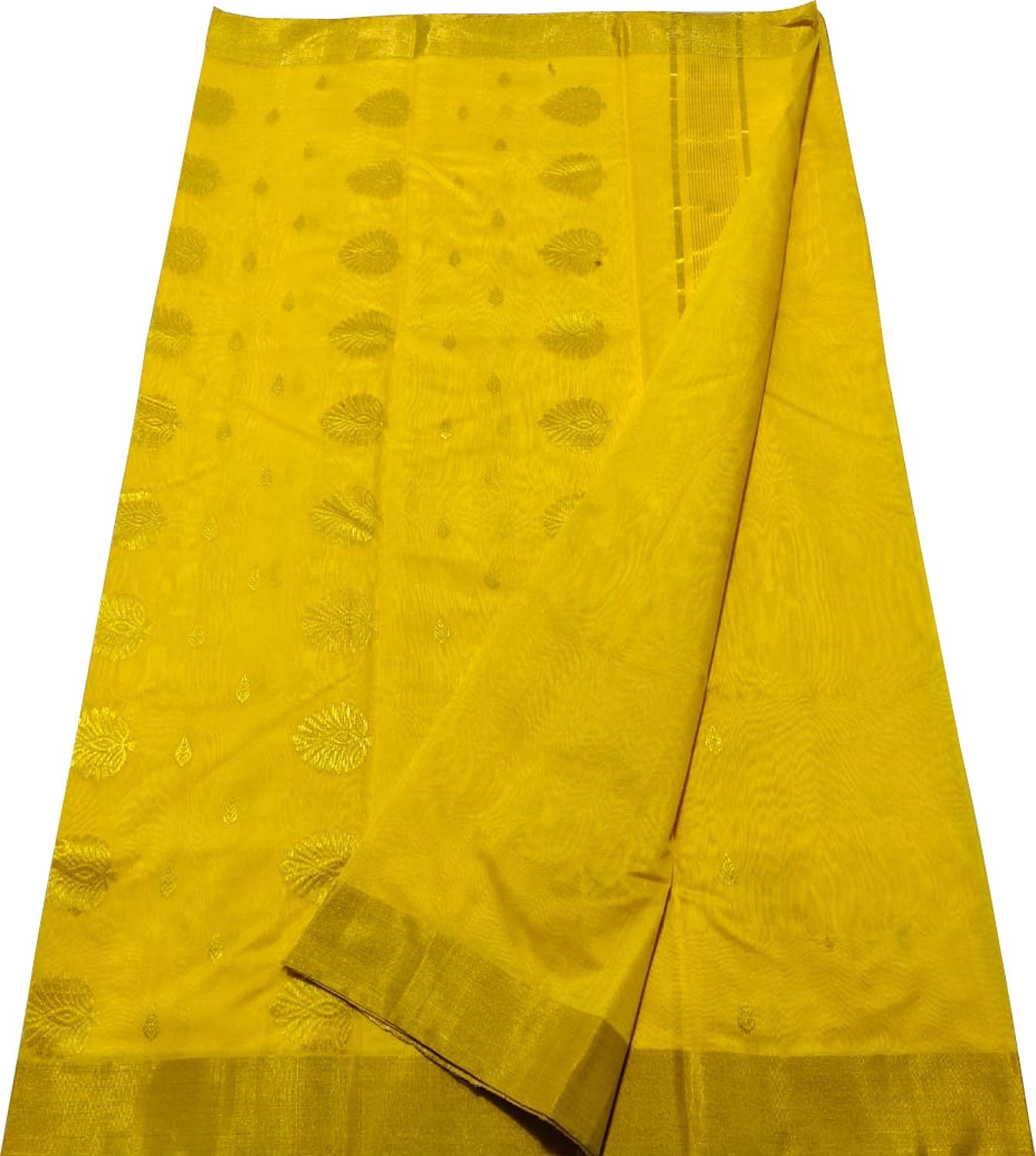 Yellow Chanderi Handloom Cotton Silk Saree - Luxurion World