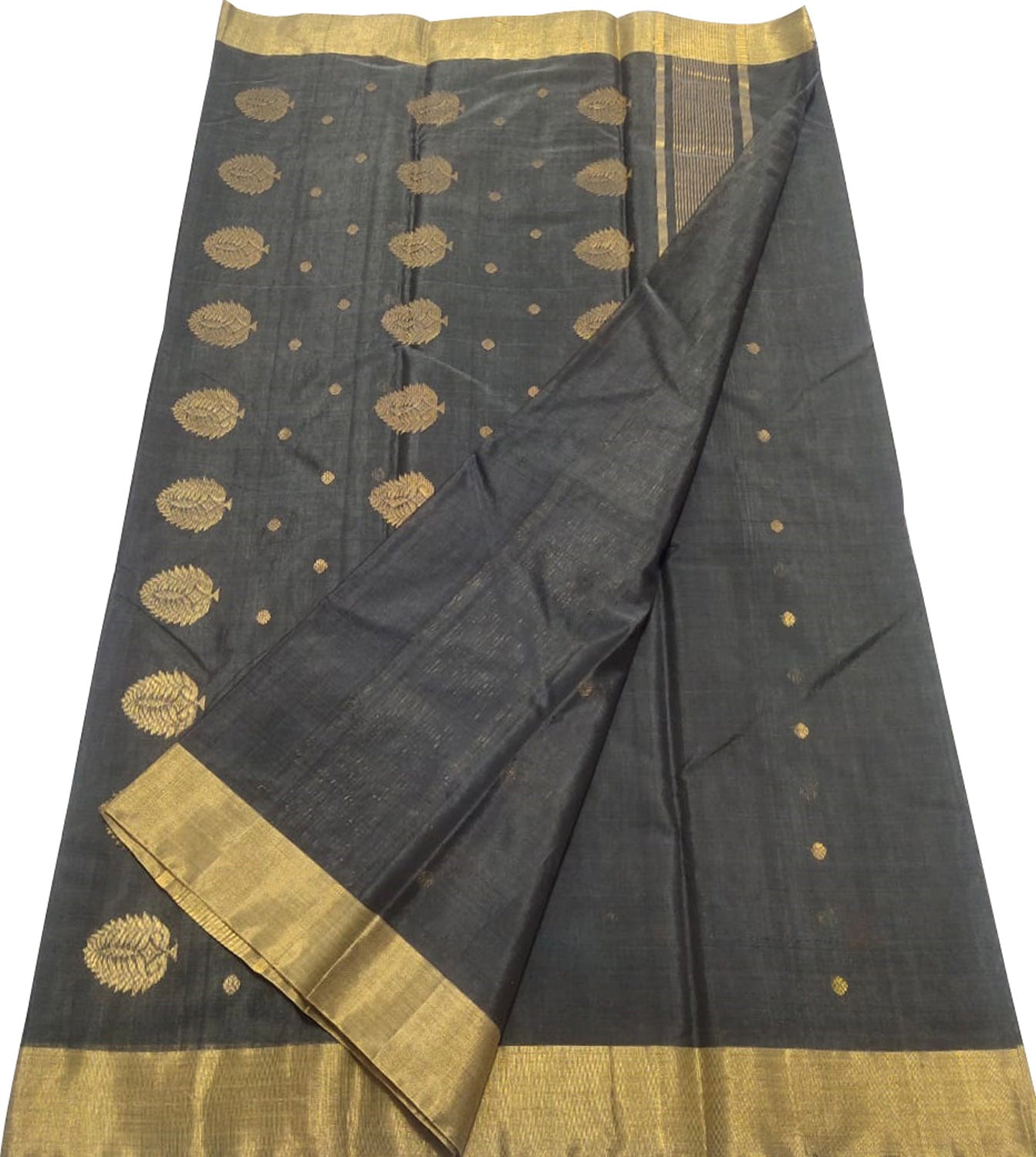 Grey Chanderi Handloom Cotton Silk Saree - Luxurion World