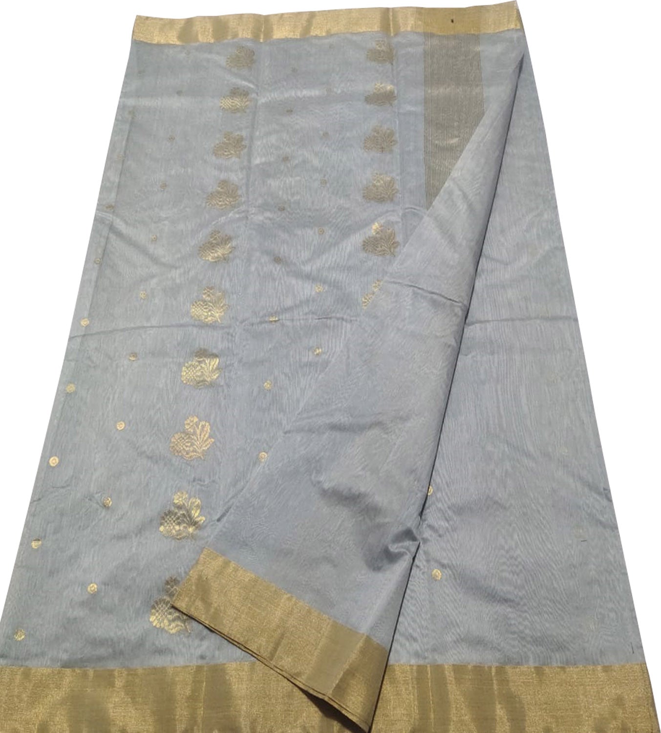 Grey Chanderi Handloom Cotton Silk Saree - Luxurion World