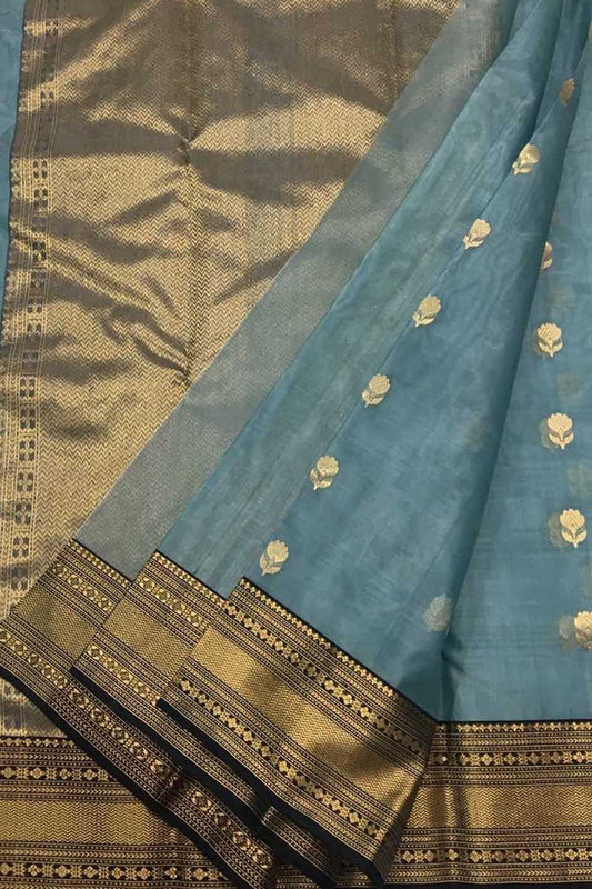 Elegant Blue Chanderi Handloom Katan Silk Saree