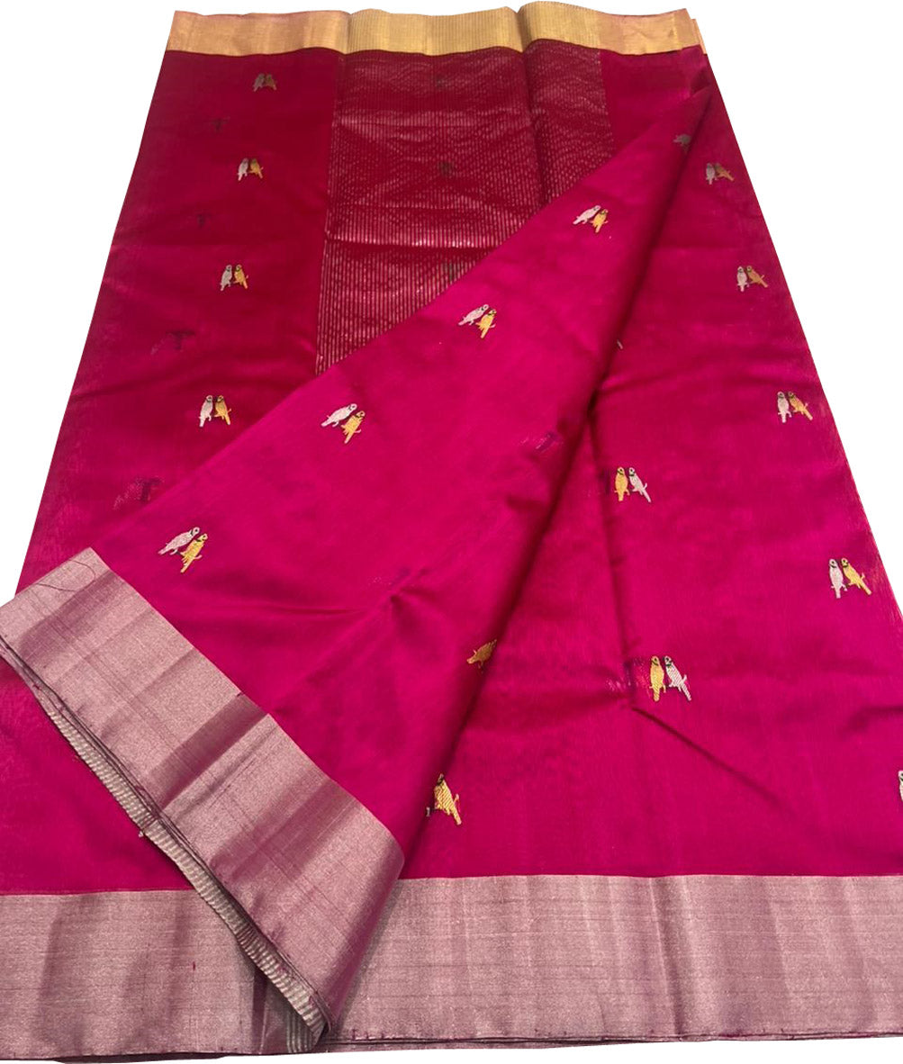 Pink Chanderi Handloom Pure Katan Silk Saree - Luxurion World
