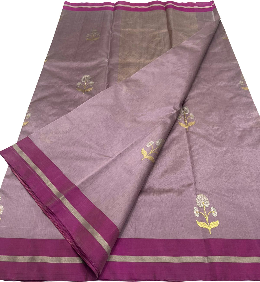 Purple Chanderi Handloom Pure Katan Silk Saree - Luxurion World