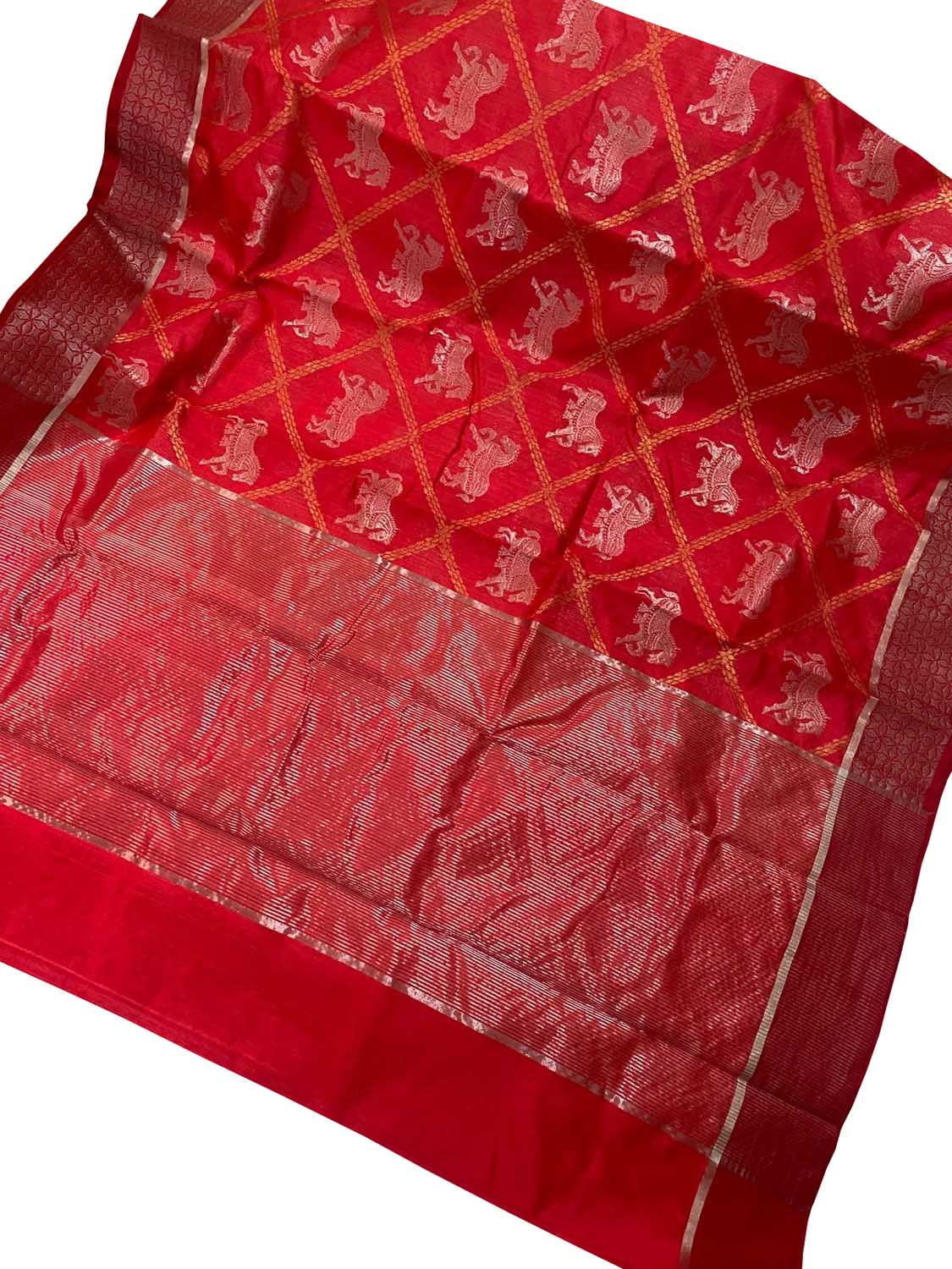 Red Chanderi Handloom Pure Silk Saree - Luxurion World