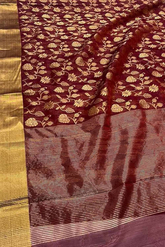 Maroon Chanderi Handloom Pure Silk Saree - Luxurion World