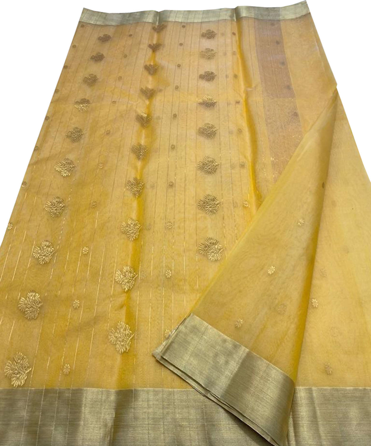 Yellow Chanderi Handloom Pure Katan Silk Saree - Luxurion World