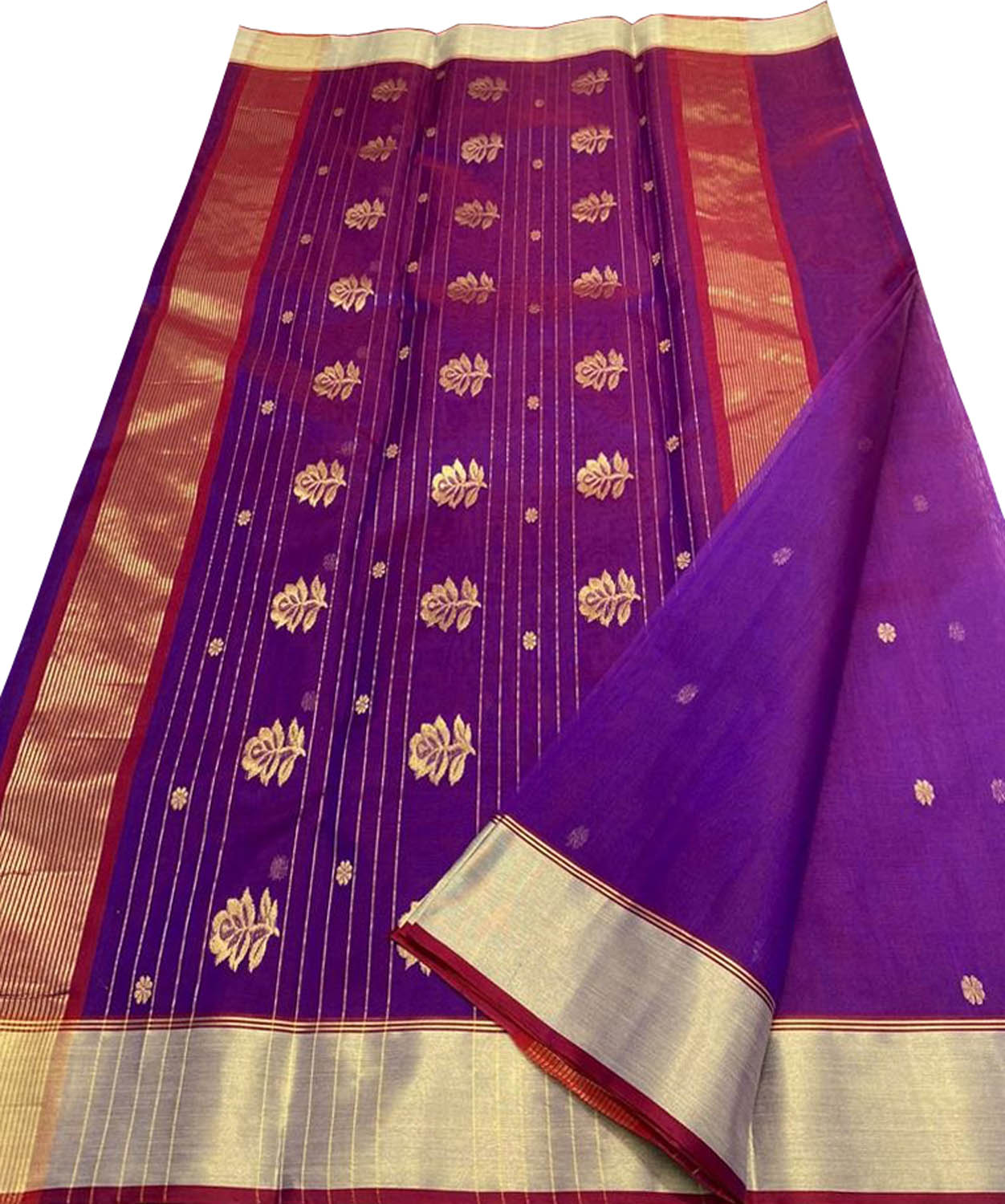 Purple Chanderi Handloom Pure Katan Silk Saree - Luxurion World