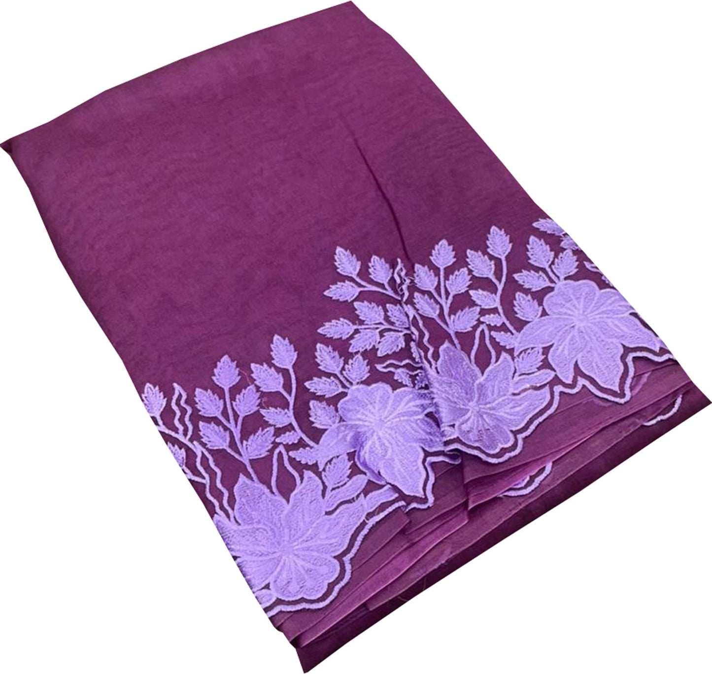 Purple Chikankari Embroidered Organza Saree - Luxurion World