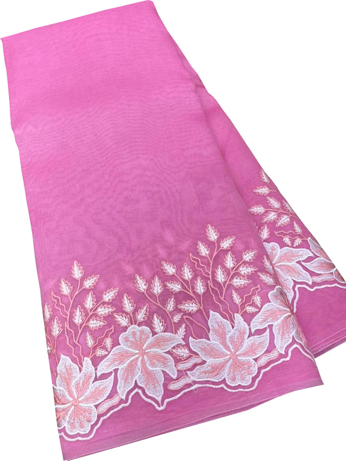 Pink Chikankari Embroidered Organza Saree - Luxurion World