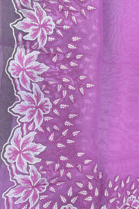 Pink Chikankari Embroidered Organza Saree - Luxurion World