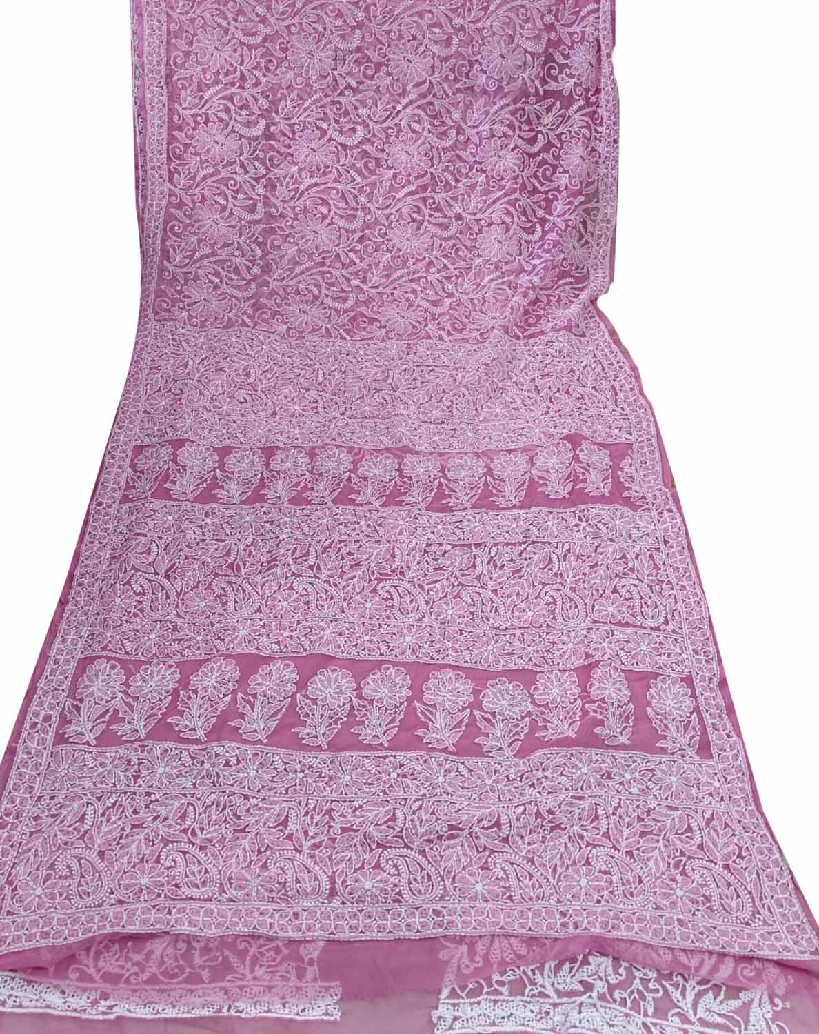 Get the Latest Pink Chikankari Georgette Saree with Hand Embroidery - Shop Now! - Luxurion World