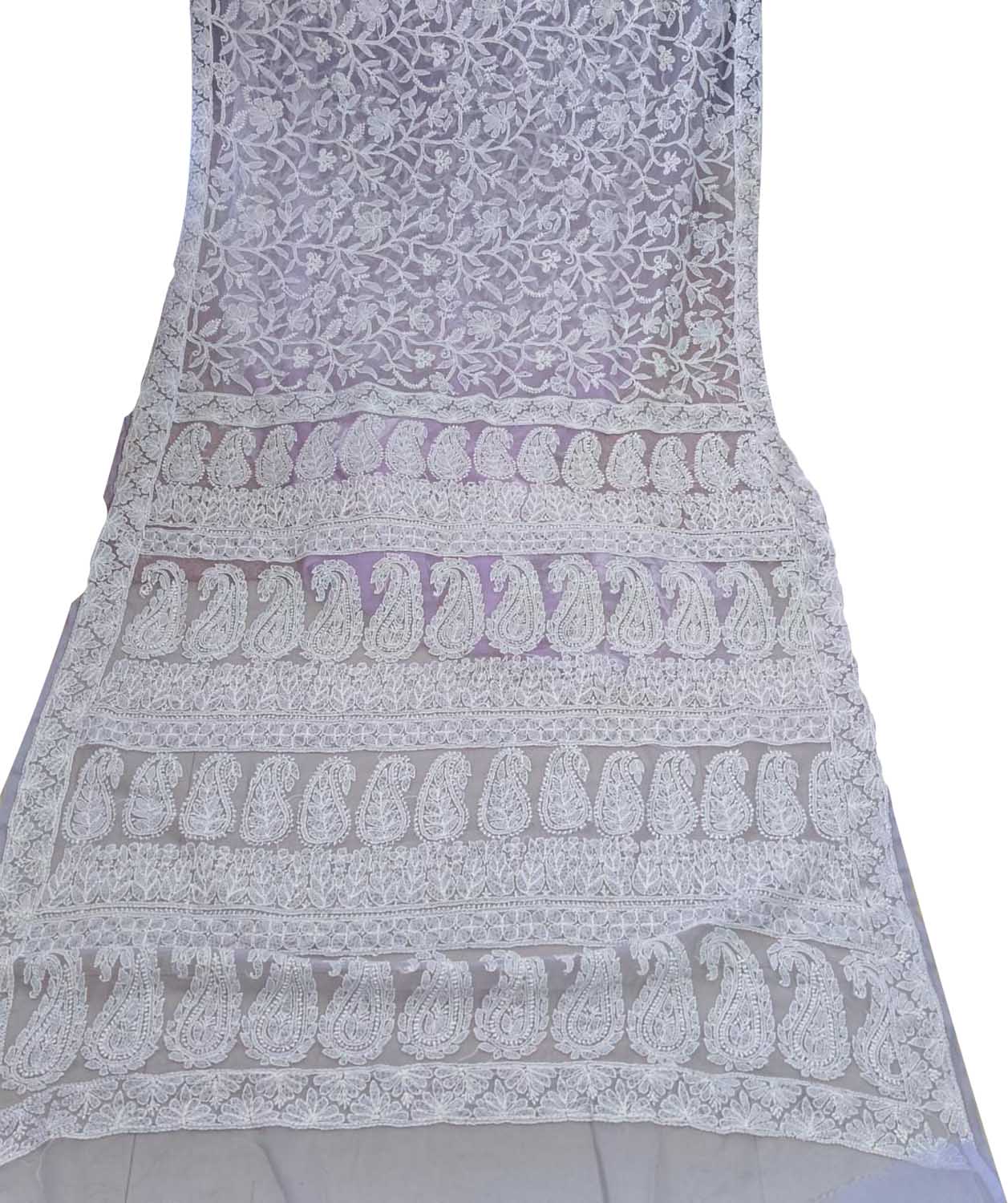 Get the Latest Purple Chikankari Saree - Hand Embroidered on Chiffon Georgette - Luxurion World