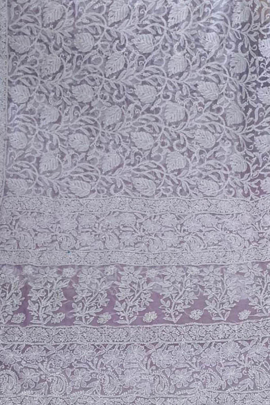 Get the Latest Purple Chikankari Saree Online - Hand Embroidered Georgette - Luxurion World