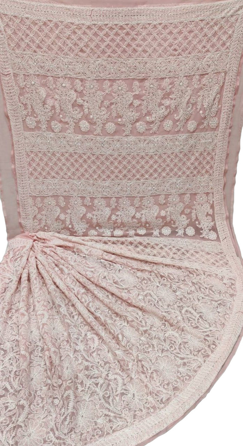 Pastel Hand Embroidered Chikankari Chiffon Georgette Saree - Luxurion World