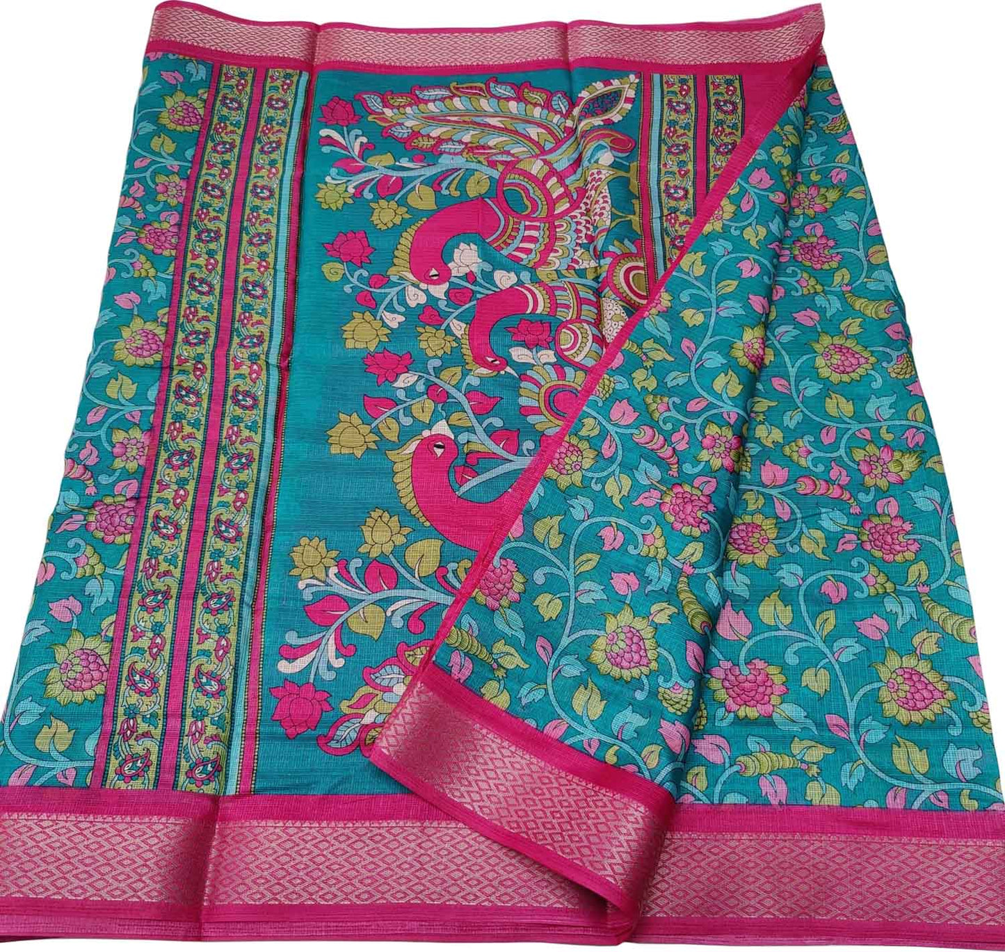 Blue Digital Printed Kota Zari Border Saree - Luxurion World